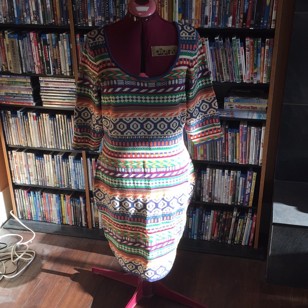 Multi Patterned Fashion to Figure Sweater Dress